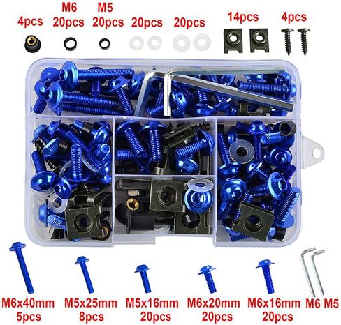 Motorcycle Fairing Bolt Kit Screws 177pcs Bodywork Screws Nut Replacement CNC Alloy M6 M5 Motorcycles bolt Clip Nut for Motorcycle Car Accessoires (Blue) in Kuwait