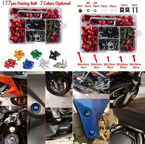 Motorcycle Fairing Bolt Kit Screws 177pcs Bodywork Screws Nut Replacement CNC Alloy M6 M5 Motorcycles bolt Clip Nut for Motorcycle Car Accessoires (Blue) in Kuwait