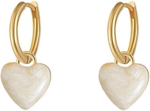 White Heart Love Dangle Drop Small Huggie Hoop Earrings for Women Cute Minimalist Gold Plated Enamel Charm Hoops Dainty Hypoallergenic Jewelry for Her in Saudi Arabia