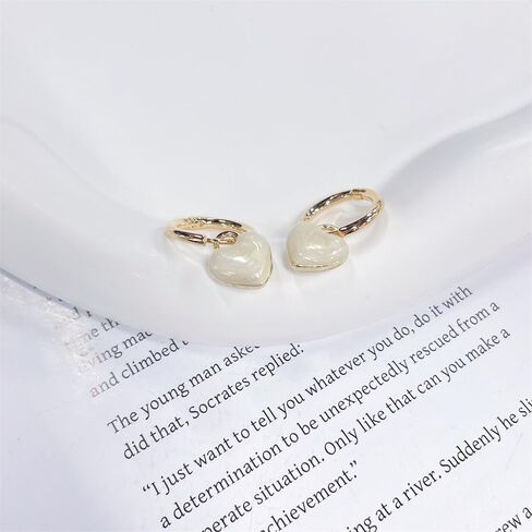 White Heart Love Dangle Drop Small Huggie Hoop Earrings for Women Cute Minimalist Gold Plated Enamel Charm Hoops Dainty Hypoallergenic Jewelry for Her in Saudi Arabia