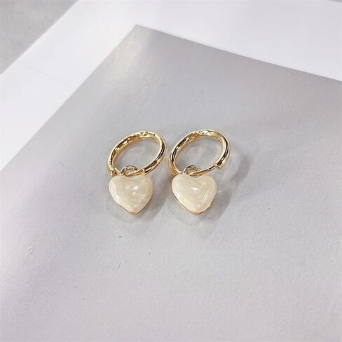White Heart Love Dangle Drop Small Huggie Hoop Earrings for Women Cute Minimalist Gold Plated Enamel Charm Hoops Dainty Hypoallergenic Jewelry for Her in Saudi Arabia
