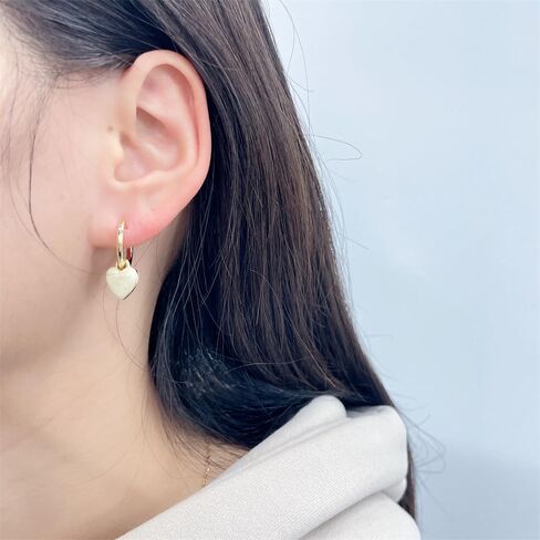 White Heart Love Dangle Drop Small Huggie Hoop Earrings for Women Cute Minimalist Gold Plated Enamel Charm Hoops Dainty Hypoallergenic Jewelry for Her in Saudi Arabia