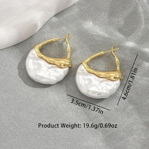 Trendy Gold Half Round Moon Pearl Earrings Statement for Women, Charm Vintage Unique Chunky Irregular Pearl Hoop Earrings Dainty Valentine Jewelry Gift in Saudi Arabia