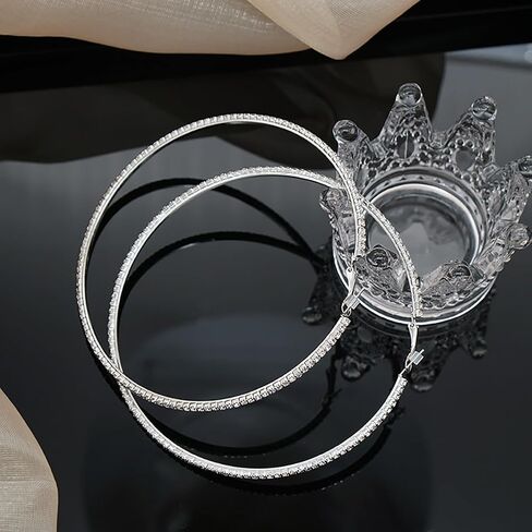 80mm Rhinestone Hoop Earrings for Women Sparkly Earrings Exaggerated Prom Earring Large Rhinestones Round Hoop Earrings Trendy Prom Wedding Jewelry in Kuwait