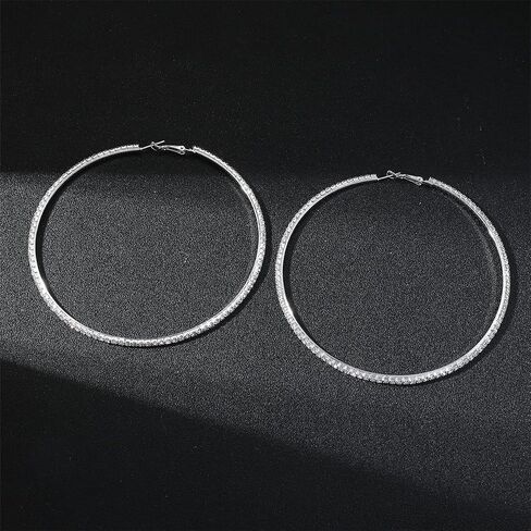 80mm Rhinestone Hoop Earrings for Women Sparkly Earrings Exaggerated Prom Earring Large Rhinestones Round Hoop Earrings Trendy Prom Wedding Jewelry in Kuwait