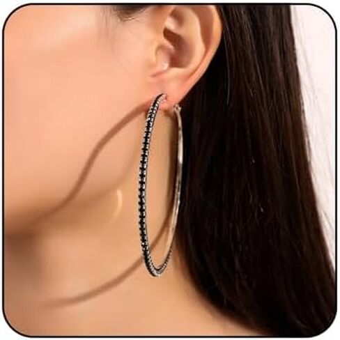 80mm Rhinestone Hoop Earrings for Women Sparkly Earrings Exaggerated Prom Earring Large Rhinestones Round Hoop Earrings Trendy Prom Wedding Jewelry in Kuwait