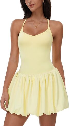 Tennis Dresses for Women: Ruffle Cami Bubble Dress with Built in Shorts and Bra-for Tennis, Golf, Gym in Kuwait