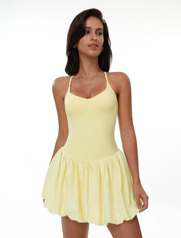 Tennis Dresses for Women: Ruffle Cami Bubble Dress with Built in Shorts and Bra-for Tennis, Golf, Gym in Kuwait