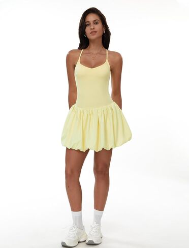 Tennis Dresses for Women: Ruffle Cami Bubble Dress with Built in Shorts and Bra-for Tennis, Golf, Gym in Kuwait