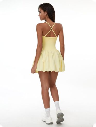 Tennis Dresses for Women: Ruffle Cami Bubble Dress with Built in Shorts and Bra-for Tennis, Golf, Gym in Kuwait