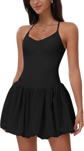 Tennis Dresses for Women: Ruffle Cami Bubble Dress with Built in Shorts and Bra-for Tennis, Golf, Gym in Kuwait