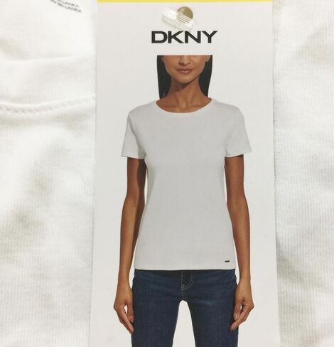 DKNY النسائية القصيرة الأكمام طاقم الرقبة تي شى (كبير ، أبيض) in Kuwait