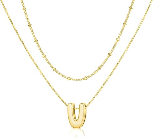 Layered Initial Necklaces for Women, Bubble Letter 14k Gold Plated A-Z Pendant Choker Necklaces Set for Women Dainty Tiny Monogram Personalized Necklace Stack Trendy Name Non Tarnish Jewelry in Kuwait