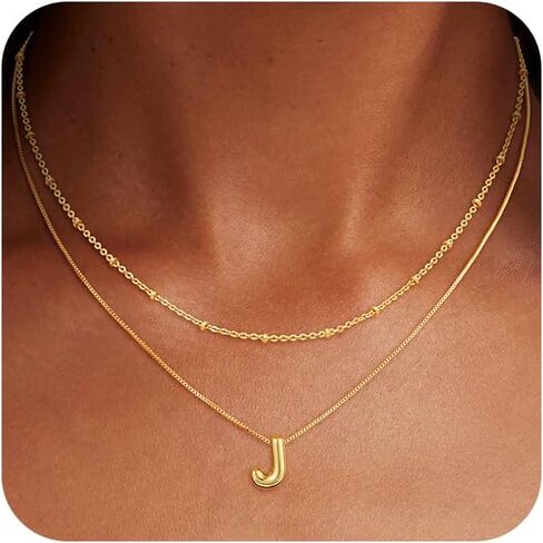Layered Initial Necklaces for Women, Bubble Letter 14k Gold Plated A-Z Pendant Choker Necklaces Set for Women Dainty Tiny Monogram Personalized Necklace Stack Trendy Name Non Tarnish Jewelry in Kuwait