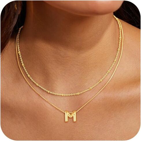 Layered Initial Necklaces for Women, Bubble Letter 14k Gold Plated A-Z Pendant Choker Necklaces Set for Women Dainty Tiny Monogram Personalized Necklace Stack Trendy Name Non Tarnish Jewelry in Kuwait