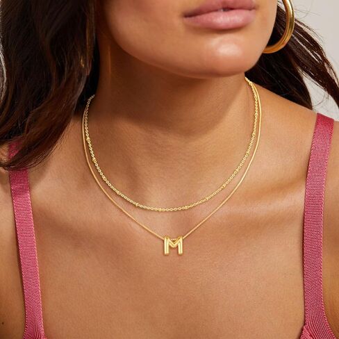 Layered Initial Necklaces for Women, Bubble Letter 14k Gold Plated A-Z Pendant Choker Necklaces Set for Women Dainty Tiny Monogram Personalized Necklace Stack Trendy Name Non Tarnish Jewelry in Kuwait
