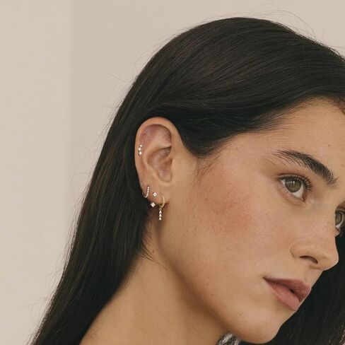 Gold Cartilage Earrings for Women, Silver Dangle Cubic Zirconia Huggie Hoop Earring Stacks Set for Multiple Piercing, Hypoallergenic Surgical Steel Small Dainty Flower Helix Jacket Stud Earrings in Kuwait