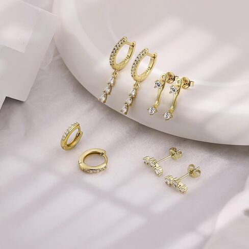 Gold Cartilage Earrings for Women, Silver Dangle Cubic Zirconia Huggie Hoop Earring Stacks Set for Multiple Piercing, Hypoallergenic Surgical Steel Small Dainty Flower Helix Jacket Stud Earrings in Kuwait