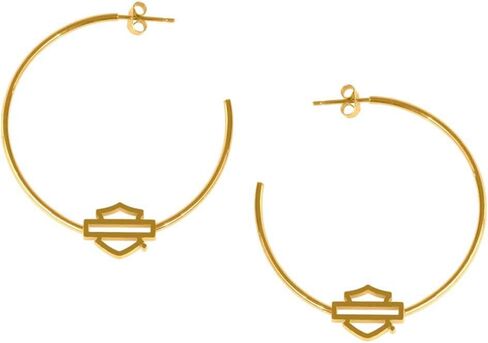 Harley-Davidson Women's Medium Bar & Shield Logo Hoop Earrings - Stainless Steel in Saudi Arabia