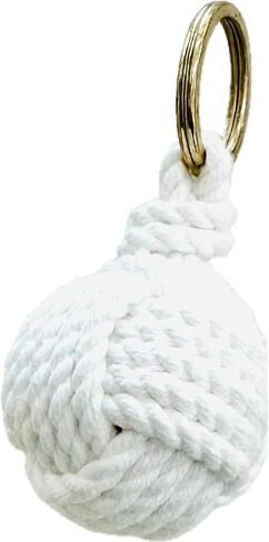 Decorative Nautical Monkey Fist Knot Keychain, White Cotton Rope with Rustic Brass Ring in Saudi Arabia