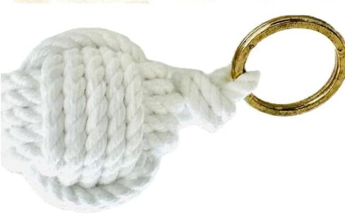 Decorative Nautical Monkey Fist Knot Keychain, White Cotton Rope with Rustic Brass Ring in Saudi Arabia