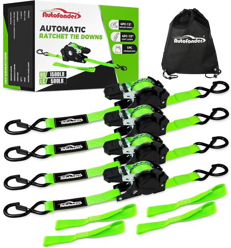Retractable Ratchet Straps with Soft Loops (4 Pack)-(1,500lb Break Strength)-1 Inch x 12 Feet Heavy Duty Auto Self Retracting Tie Down Strap for Truck, Cargo Trailer, Motorcycle, Rad & More in Kuwait