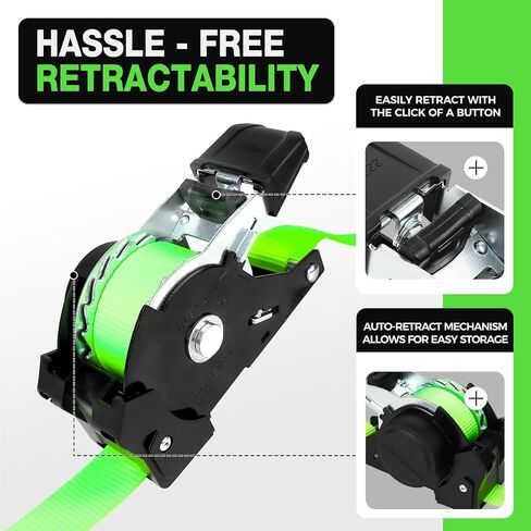 Retractable Ratchet Straps with Soft Loops (4 Pack)-(1,500lb Break Strength)-1 Inch x 12 Feet Heavy Duty Auto Self Retracting Tie Down Strap for Truck, Cargo Trailer, Motorcycle, Rad & More in Kuwait