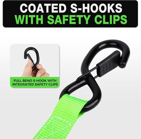 Retractable Ratchet Straps with Soft Loops (4 Pack)-(1,500lb Break Strength)-1 Inch x 12 Feet Heavy Duty Auto Self Retracting Tie Down Strap for Truck, Cargo Trailer, Motorcycle, Rad & More in Kuwait