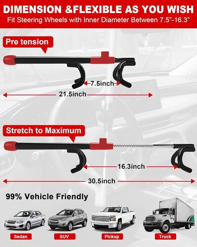 Tevlaphee Car Teadering Wheel Lock Great Raderrent Admable Car Lock Device Actering Anti Theft Device للمركبات والشاحنات والشاحنات وسيارات الدفع الرباعي (أسود) in Kuwait