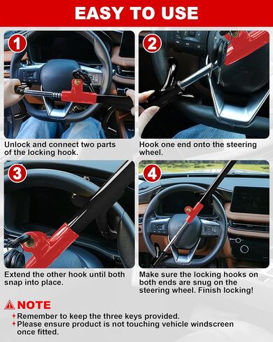 Tevlaphee Car Teadering Wheel Lock Great Raderrent Admable Car Lock Device Actering Anti Theft Device للمركبات والشاحنات والشاحنات وسيارات الدفع الرباعي (أسود) in Kuwait