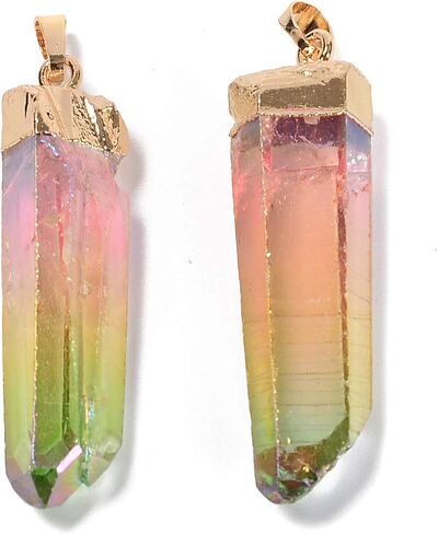 JM Design Watermelon Quartz Point Gold Electroplated Top Pendant 50-55mm Sold by Piece in Saudi Arabia