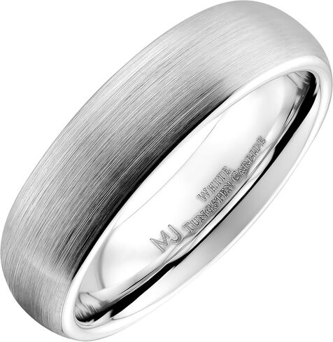 White Tungsten Carbide Brushed Classic Domed 3mm or 6mm Wedding COMFORT FIT Ring in Kuwait