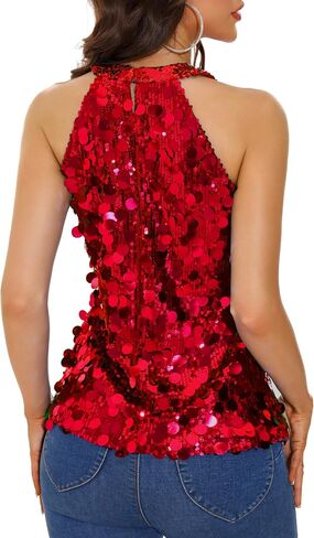 GUANYY Halter Sequin Tops for Women Sleeveless Sparkly Glitter Shiny Tank Top Party Concert Sequence Blouse in Kuwait