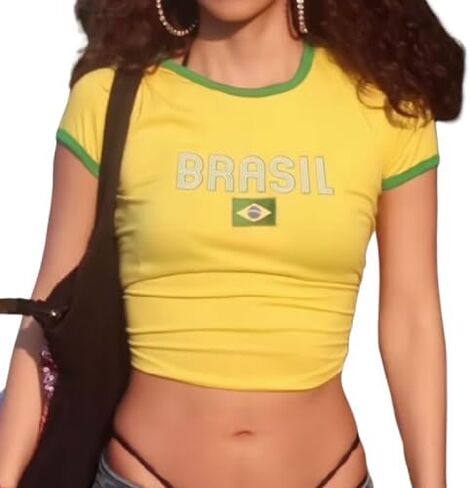 Vintage Brazil Shirts for Women Jamaica Mexico Soccer Jersey Brasil Y2K Graphic Baby Tees in Saudi Arabia