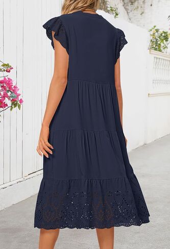 MEROKEETY Women's 2025 Summer Short Sleeve Midi Dress V Neck A-Line Ruffle Tiered Eyelet Casual Dresses in Saudi Arabia