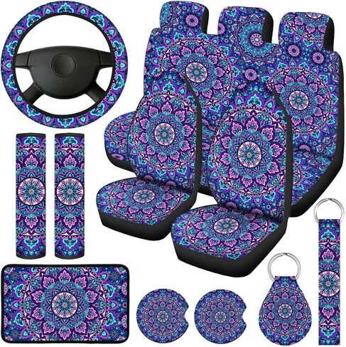 Frienda 13 PCS Cover Purple Mandala Car Cover مجموعة كاملة للنساء TIE TIE DYE TEERINGER COVERT COVER COVER COVER COVER COVER COLLESS CONSOLE PAD BEAD FOR CAR HIPPIE CAR Expensions (Classic Style) in Saudi Arabia