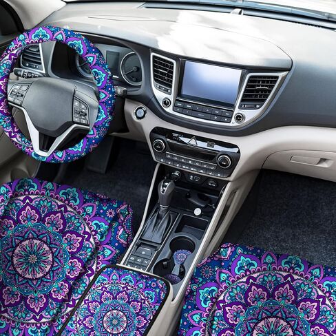Frienda 13 PCS Cover Purple Mandala Car Cover مجموعة كاملة للنساء TIE TIE DYE TEERINGER COVERT COVER COVER COVER COVER COVER COLLESS CONSOLE PAD BEAD FOR CAR HIPPIE CAR Expensions (Classic Style) in Saudi Arabia