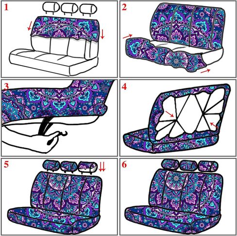 Frienda 13 PCS Cover Purple Mandala Car Cover مجموعة كاملة للنساء TIE TIE DYE TEERINGER COVERT COVER COVER COVER COVER COVER COLLESS CONSOLE PAD BEAD FOR CAR HIPPIE CAR Expensions (Classic Style) in Saudi Arabia