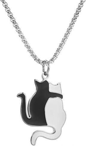 Cat Necklace | Stainless Steel Pendant with Funny Cat Reading Fish Book Design | Quirky Jewelry for Cat Lovers, Cat Mom | Women & Men in Saudi Arabia