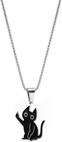 Cat Necklace | Stainless Steel Pendant with Funny Cat Reading Fish Book Design | Quirky Jewelry for Cat Lovers, Cat Mom | Women & Men in Saudi Arabia