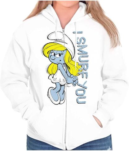 Brisco Brands Flirty Smurfette I Smurf You Cartoon Zip Hoodie Sweatshirt Women in Saudi Arabia