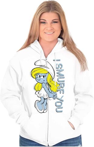 Brisco Brands Flirty Smurfette I Smurf You Cartoon Zip Hoodie Sweatshirt Women in Saudi Arabia