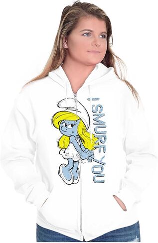 Brisco Brands Flirty Smurfette I Smurf You Cartoon Zip Hoodie Sweatshirt Women in Saudi Arabia