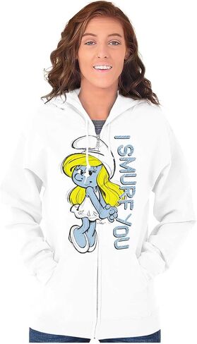 Brisco Brands Flirty Smurfette I Smurf You Cartoon Zip Hoodie Sweatshirt Women in Saudi Arabia