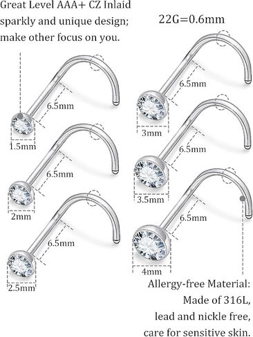 18G 20G 22G Corkcrew Rings Rings Studs 316L Surgical Steel Hypoallergenic Datss Nostril Percing Jewelry for Women Men Zirconia size 1.5mm 2mm 2.5mm 3mm 3.5mm 4mm 4mm 4mm in Kuwait