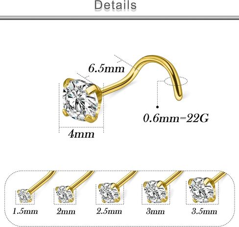 18G 20G 22G Corkcrew Rings Rings Studs 316L Surgical Steel Hypoallergenic Datss Nostril Percing Jewelry for Women Men Zirconia size 1.5mm 2mm 2.5mm 3mm 3.5mm 4mm 4mm 4mm in Kuwait