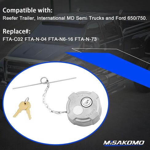 2 1/4 "قفل غطاء وقود الديزل المتوافق مع REEFER TRAILER ، الشاحنات الدولية MD SEMI ، فورد 650/750 استبدل# FTA-C02 FTA-N-04 FTA-N6-16 FTA-N-73 ، مع سلسلة أمان ختم مطاطية ومفاتيح 2 in Saudi Arabia