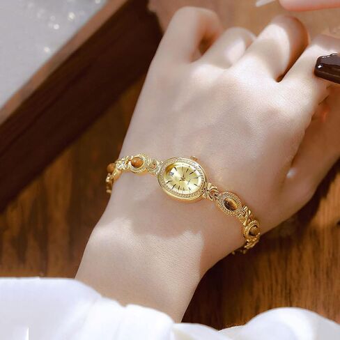 Adsbiaoye Women Vintage Watch Dainty Oval Dial Small Gold Bracelet Watch Luxury Ladies Dress in Kuwait