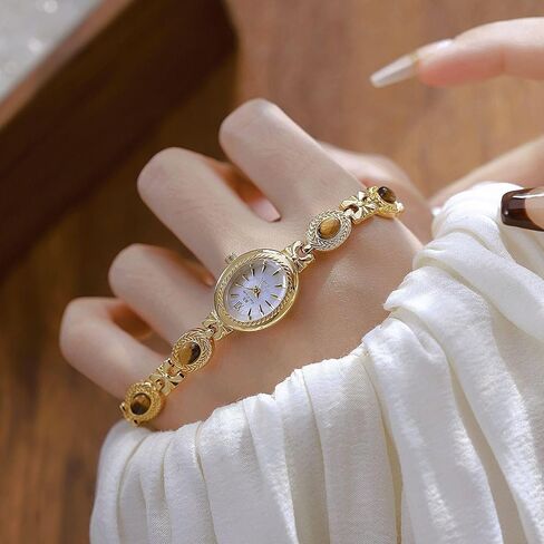 Adsbiaoye Women Vintage Watch Dainty Oval Dial Small Gold Bracelet Watch Luxury Ladies Dress in Kuwait