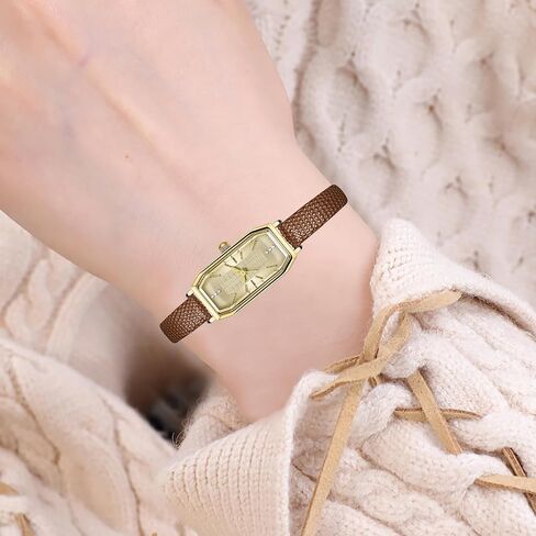 BESTKANG Vintage Dainty Watches for Women Rhinestone Rectangular Waterproof Ladies' Watch Leather Band Analog Quartz Women's Watch in Saudi Arabia